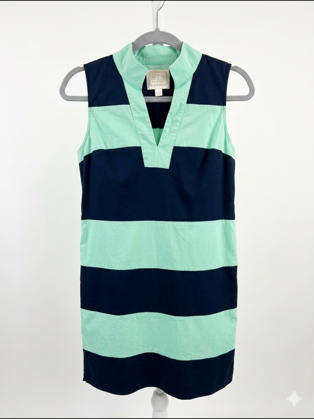 STS Medium Blue & Mint Striped Sleeveless Shift Dress‎ Preppy Coastal Resort